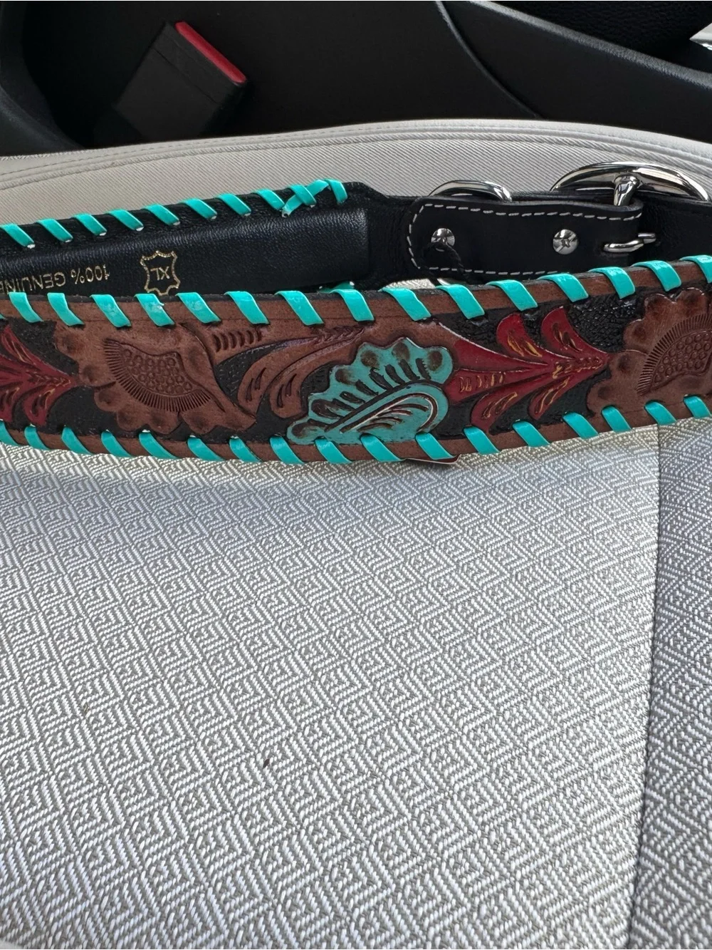 MYRA FULL BLOOM HAND-TOOLED LEATHER DOG COLLAR XL 22”-26”